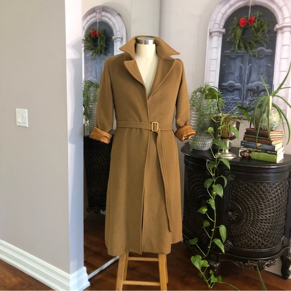 Long brown vintage 100% soft wool satin lining and a Belt ladies size S - Picture 6 of 8